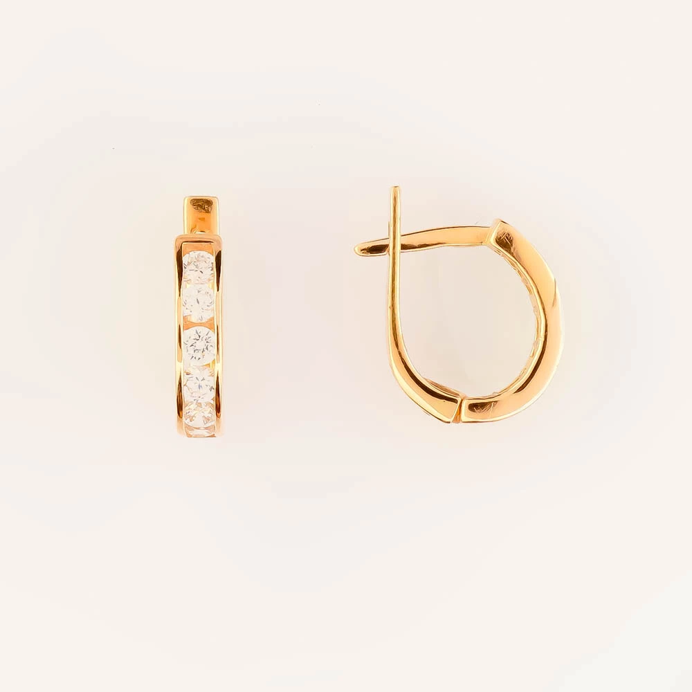 Серьги с фианитом из красного золота 585 пробы