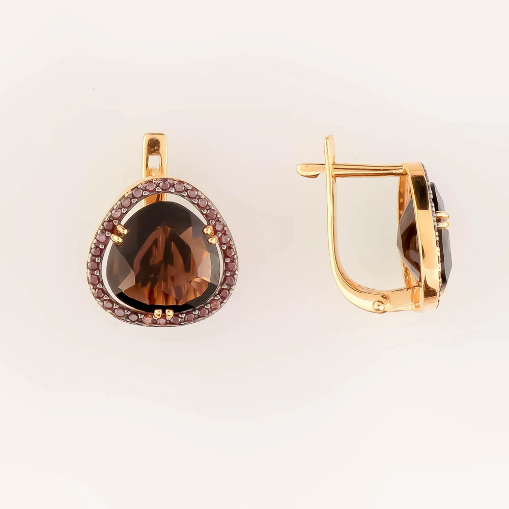 Серьги с раух-топазом из красного золота 585 пробы