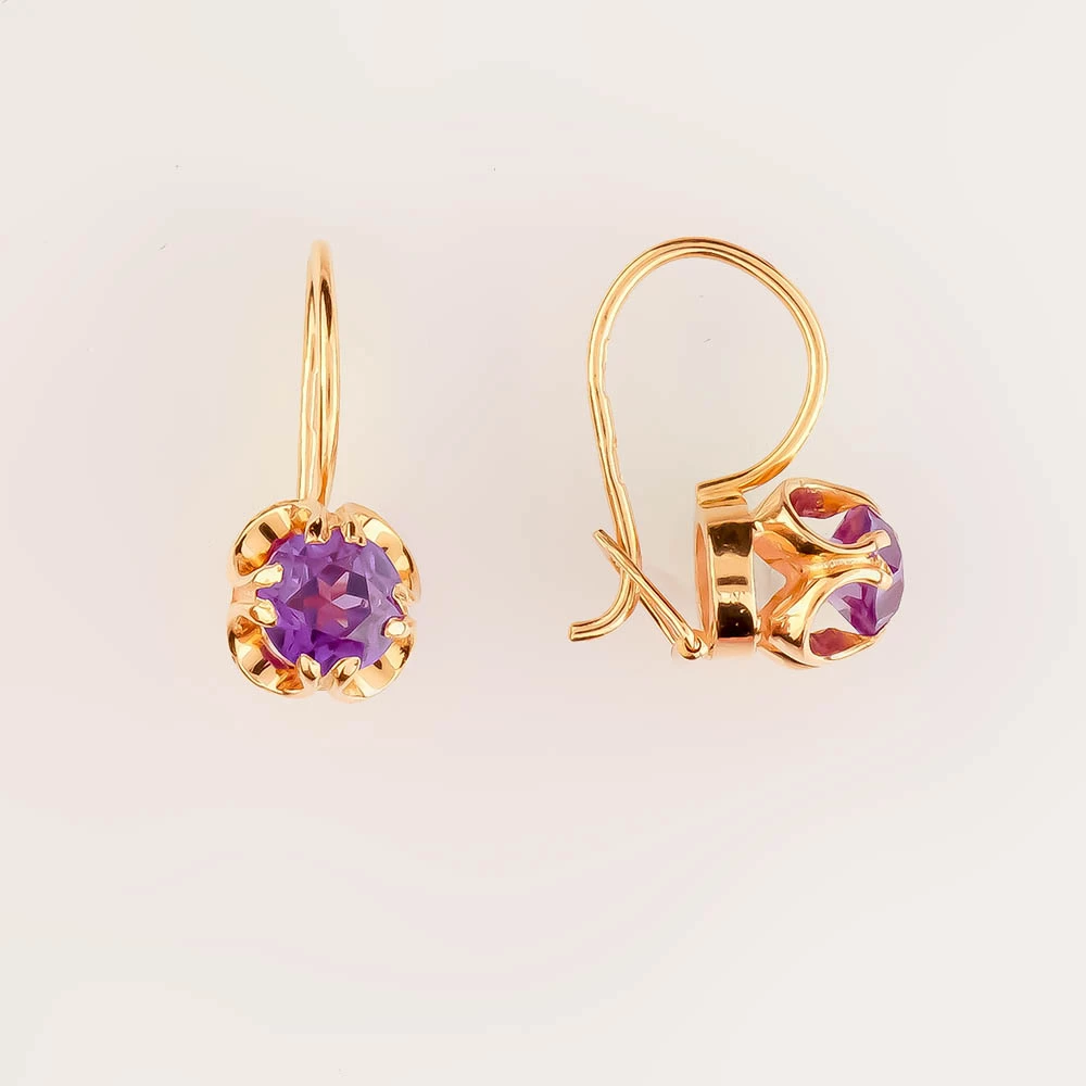 Серьги с фианитом из красного золота 583 пробы