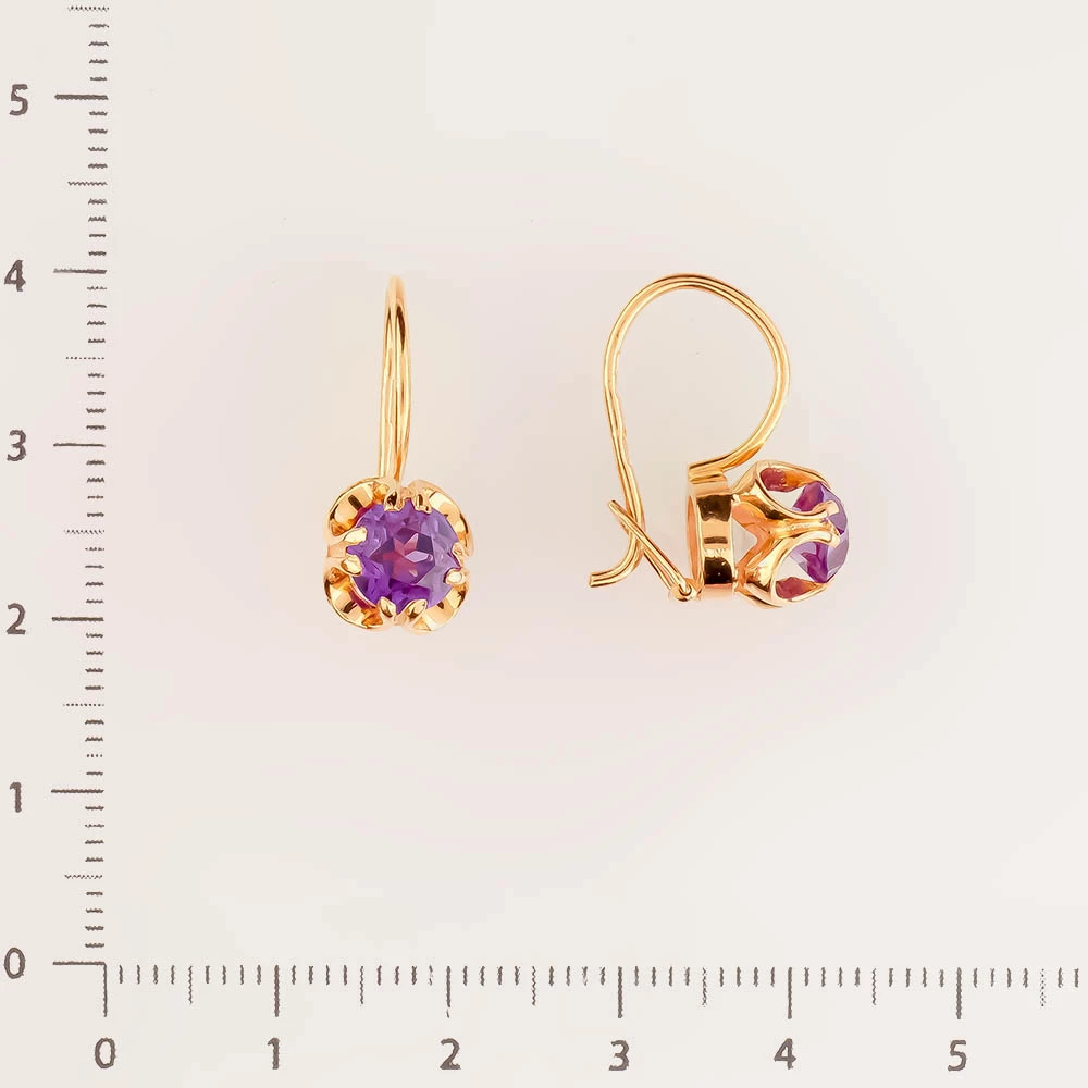 Серьги с фианитом из красного золота 583 пробы