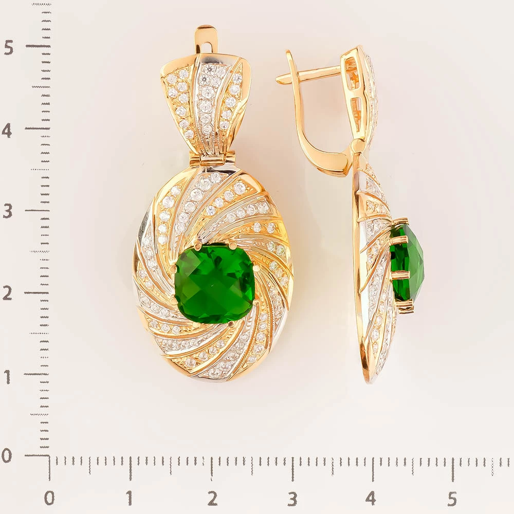 Серьги с фианитом из красного золота 585 пробы