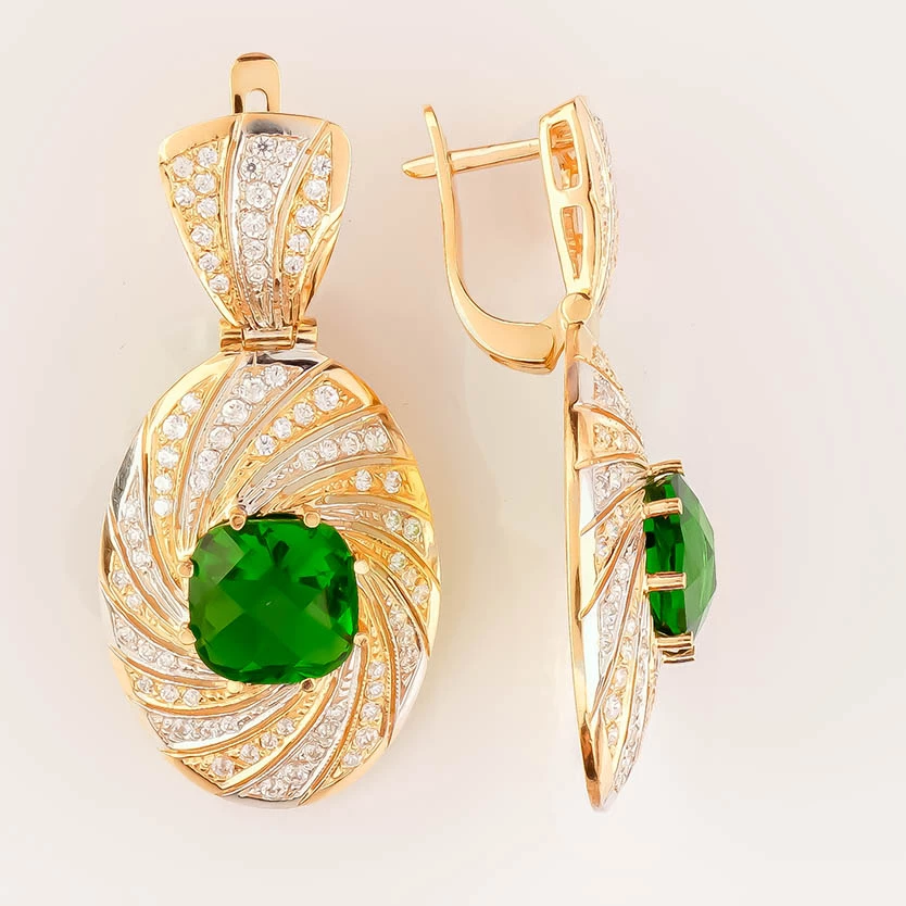 Серьги с фианитом из красного золота 585 пробы