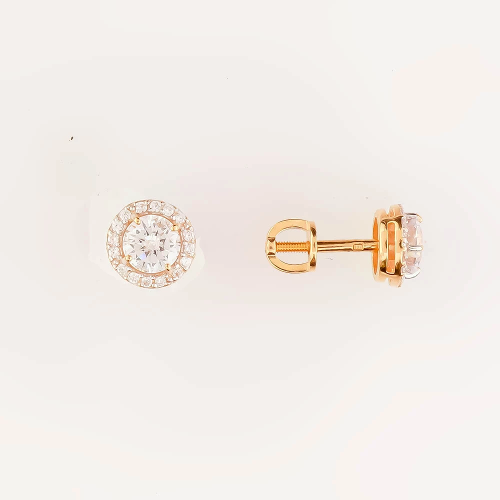 Серьги с фианитом из красного золота 585 пробы