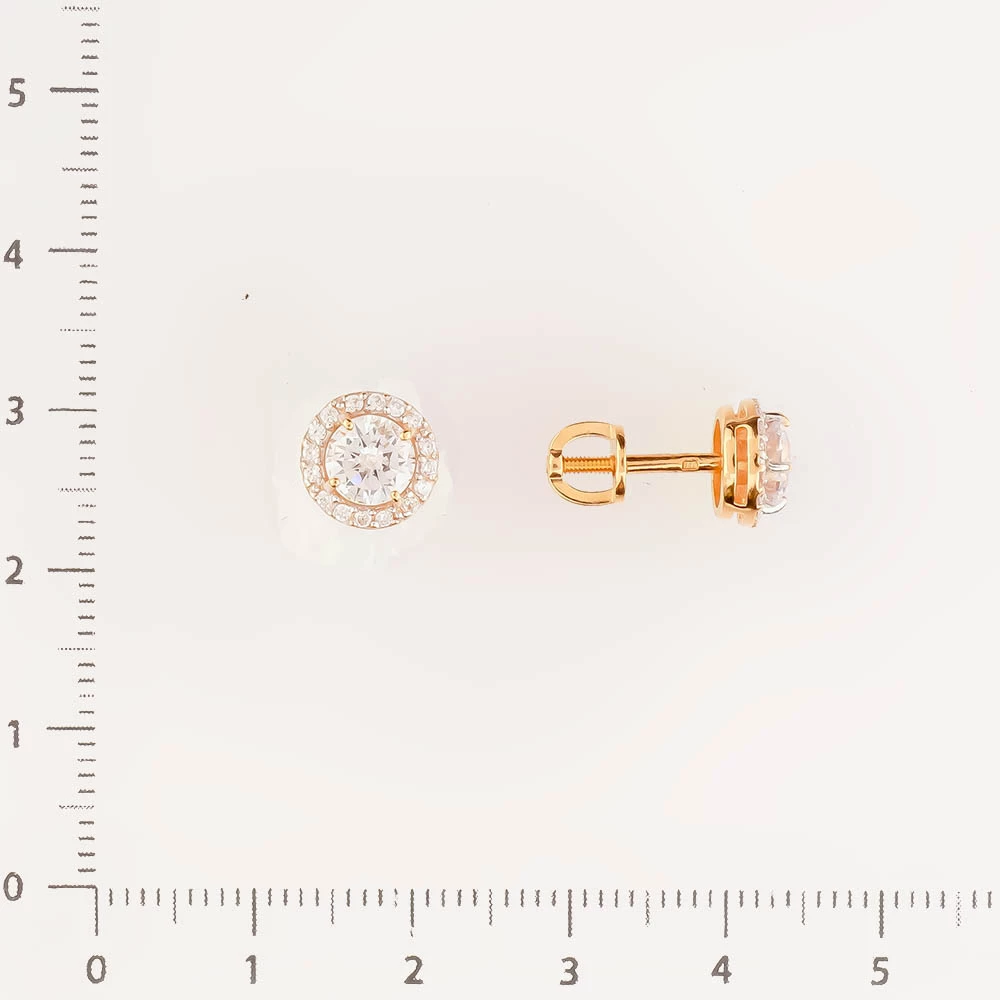 Серьги с фианитом из красного золота 585 пробы