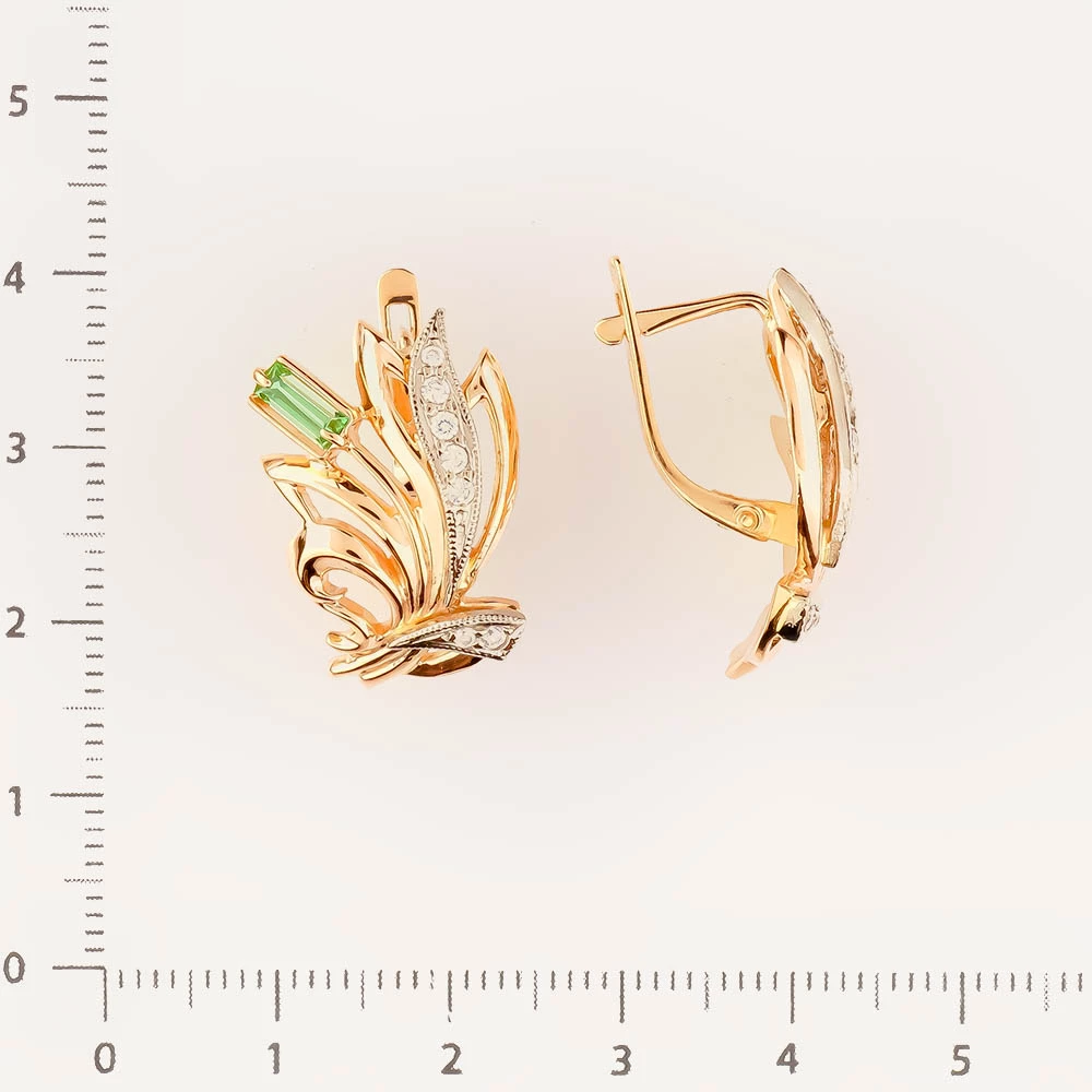 Серьги с фианитом из красного золота 585 пробы