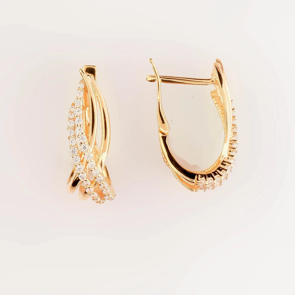 Серьги с фианитом из красного золота 585 пробы