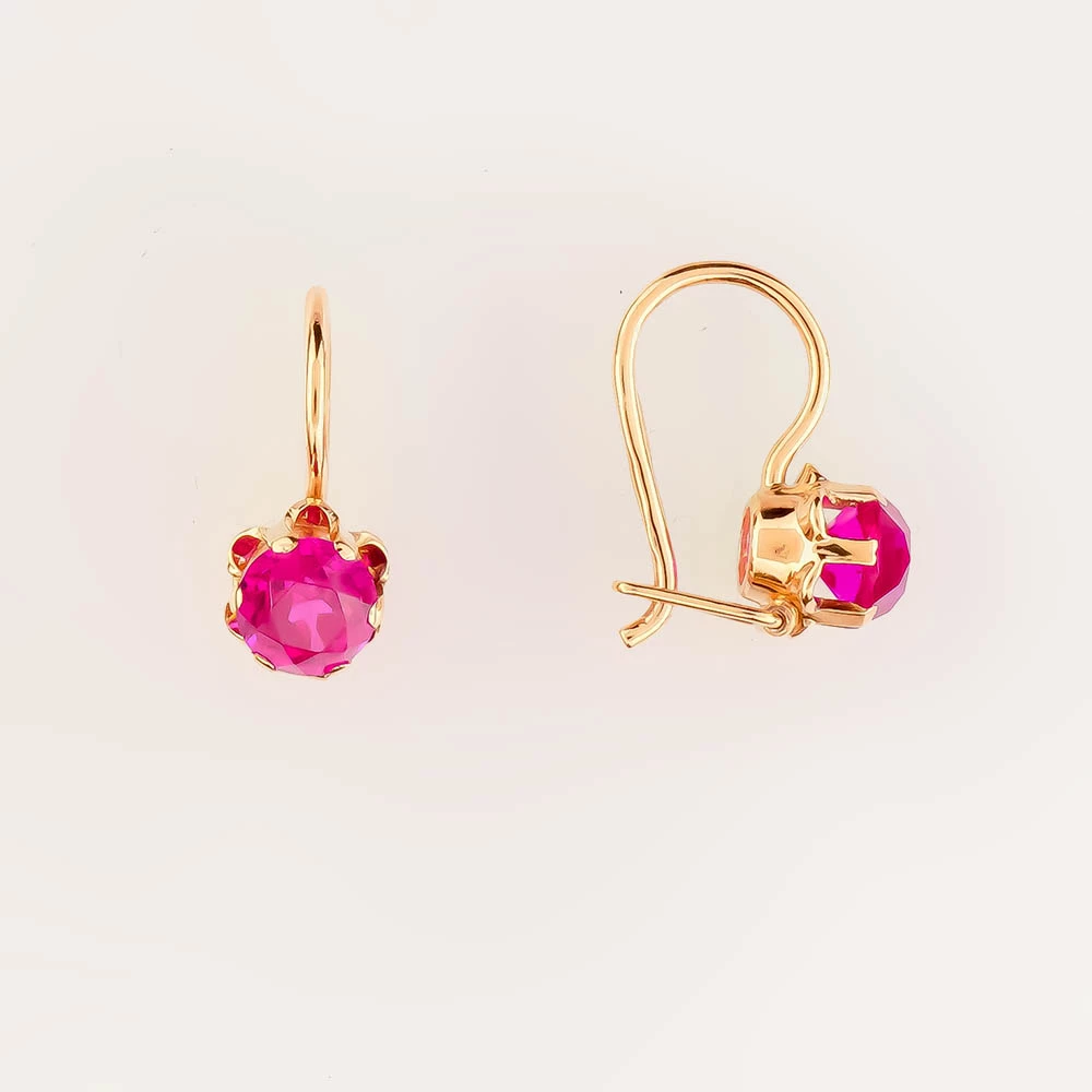 Серьги с фианитом из красного золота 583 пробы