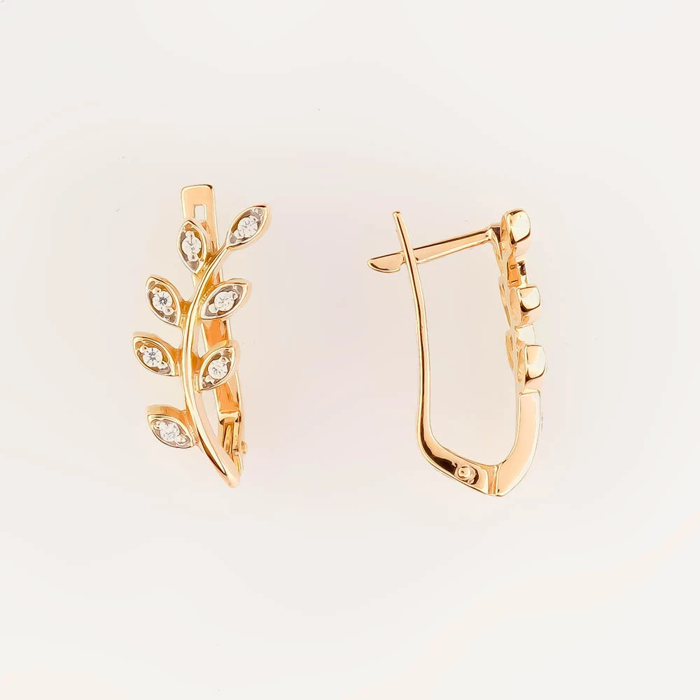 Серьги с фианитом из красного золота 585 пробы