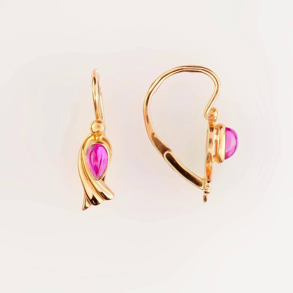 Серьги с фианитом из красного золота 585 пробы