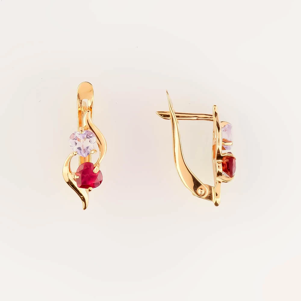 Серьги с гранатом из красного золота 585 пробы