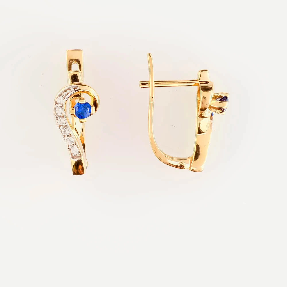 Серьги с фианитом из красного золота 585 пробы