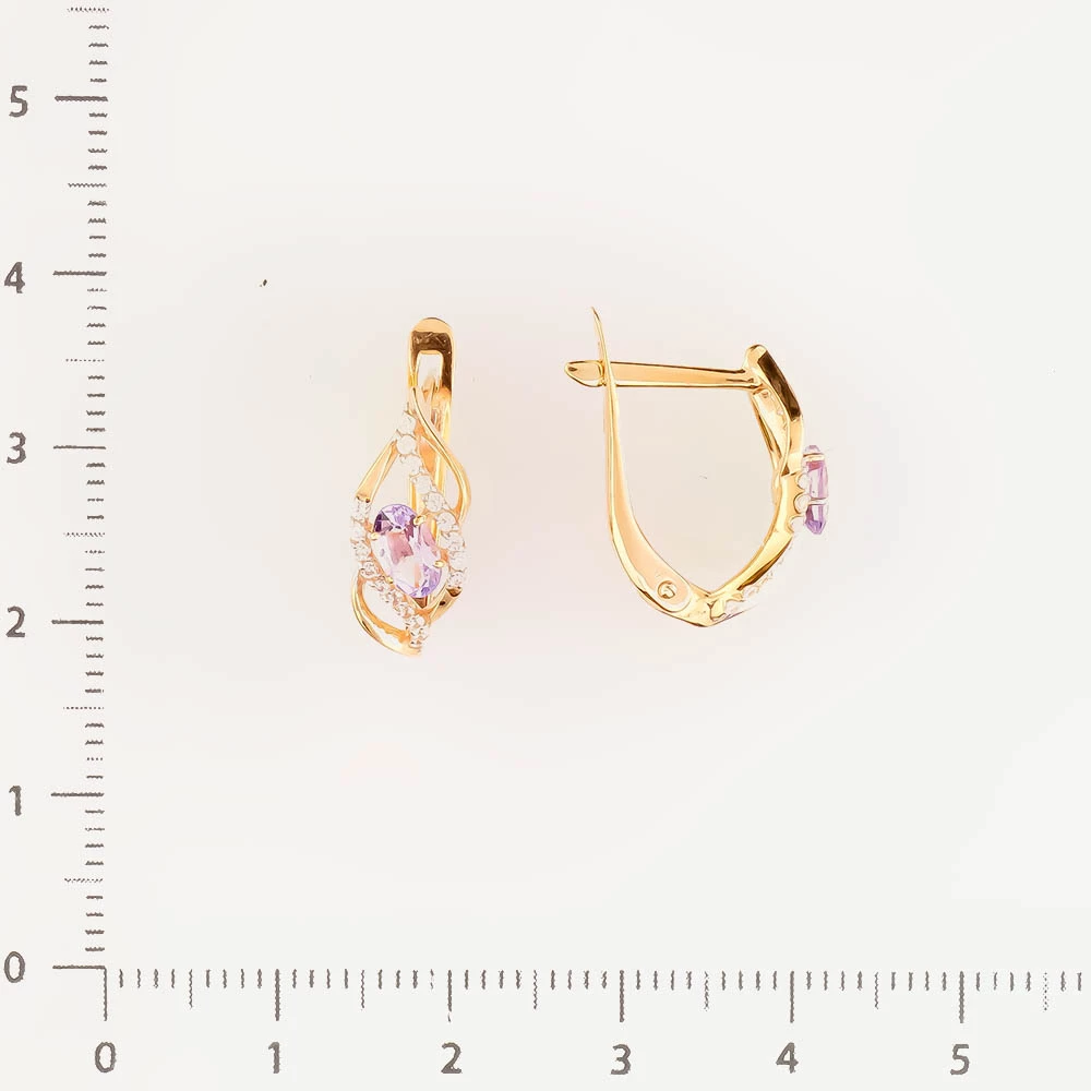 Серьги с аметистом из красного золота 585 пробы