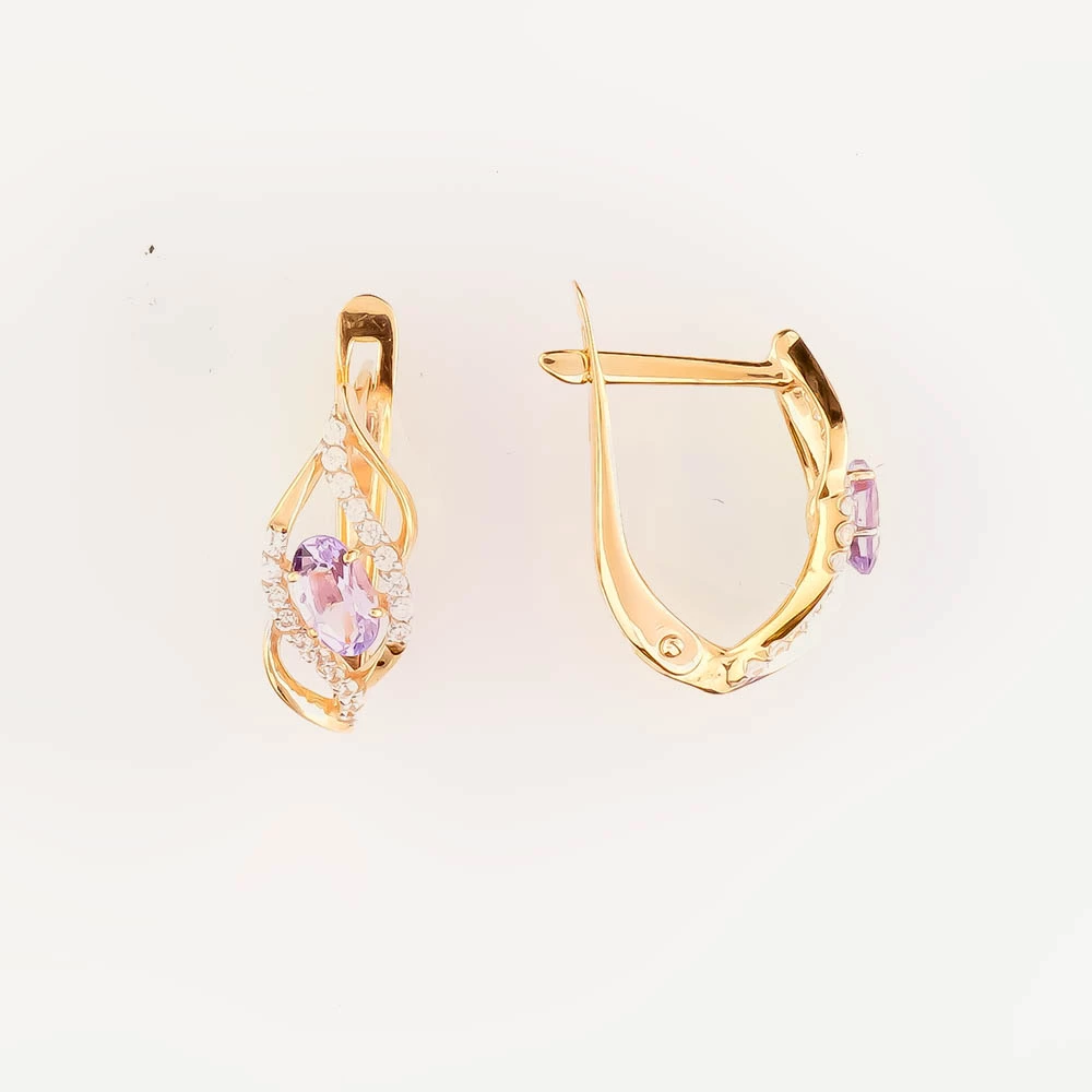 Серьги с аметистом из красного золота 585 пробы