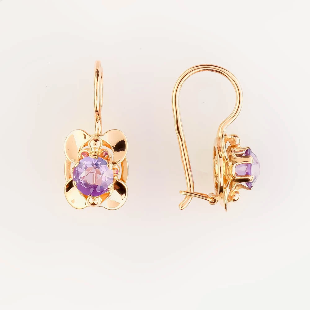 Серьги с фианитом из красного золота 583 пробы