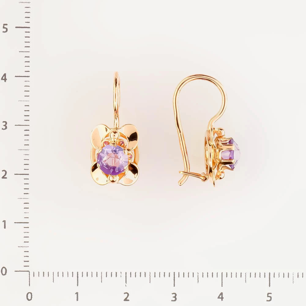 Серьги с фианитом из красного золота 583 пробы