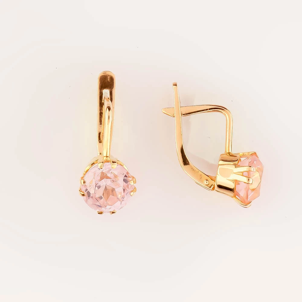 Серьги с фианитом из красного золота 583 пробы