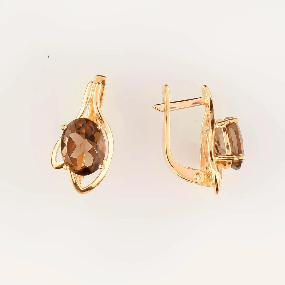 Серьги с раух-топазом из красного золота 585 пробы