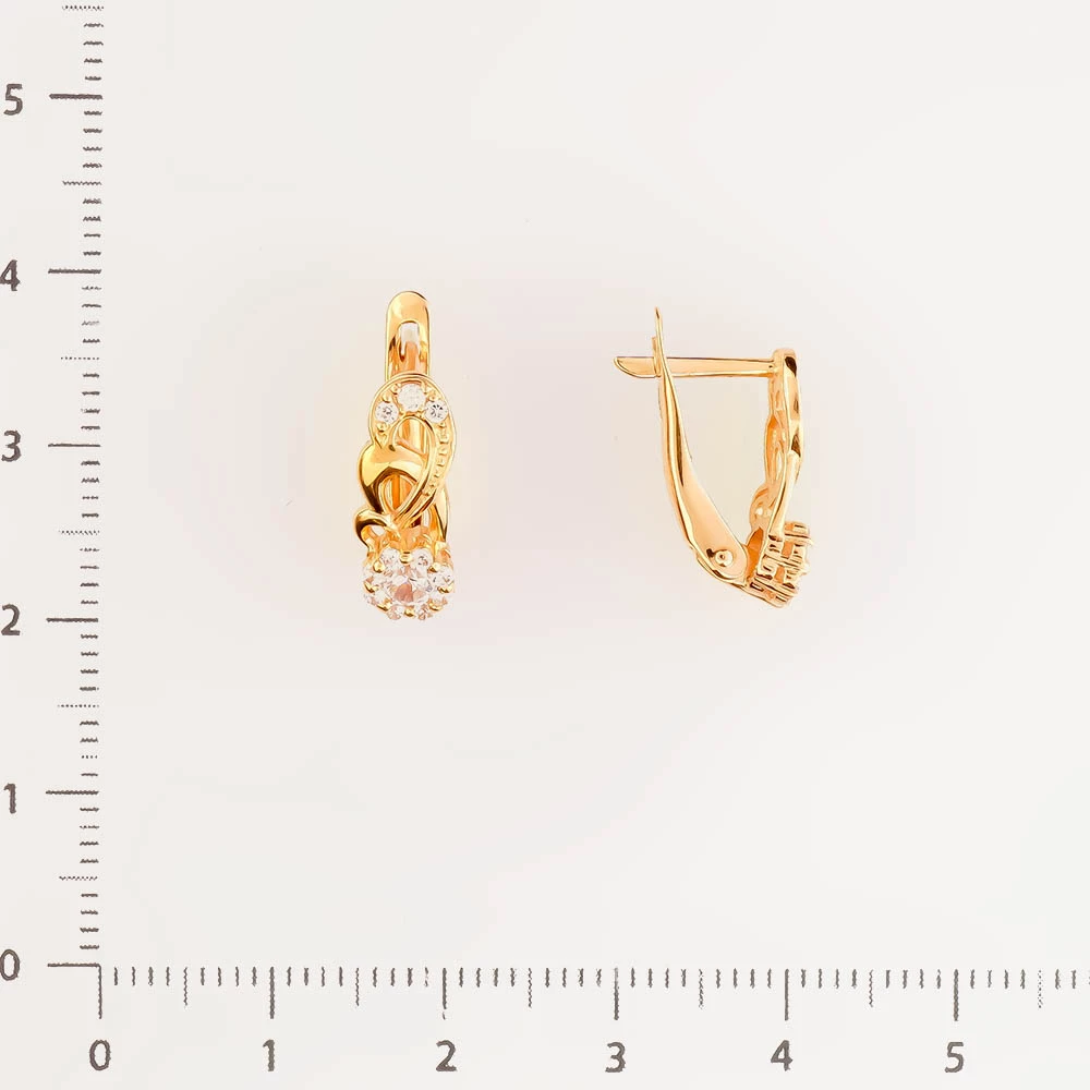 Серьги с фианитом из красного золота 585 пробы