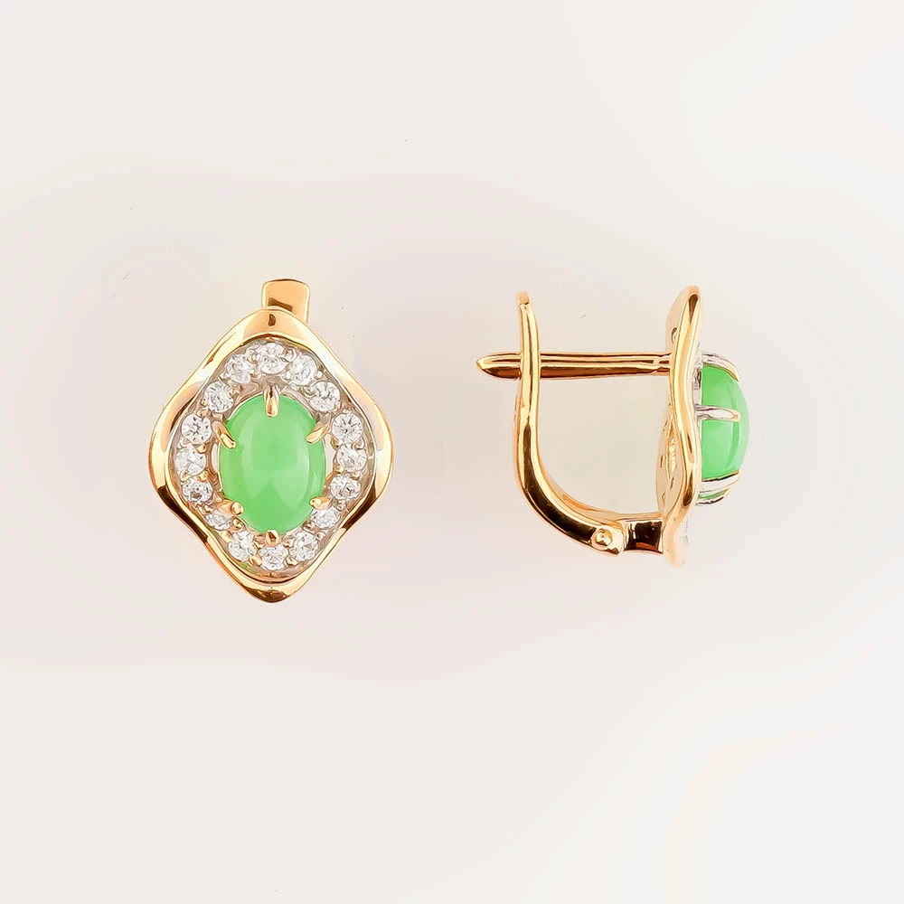 Серьги с хризопразом из красного золота 585 пробы