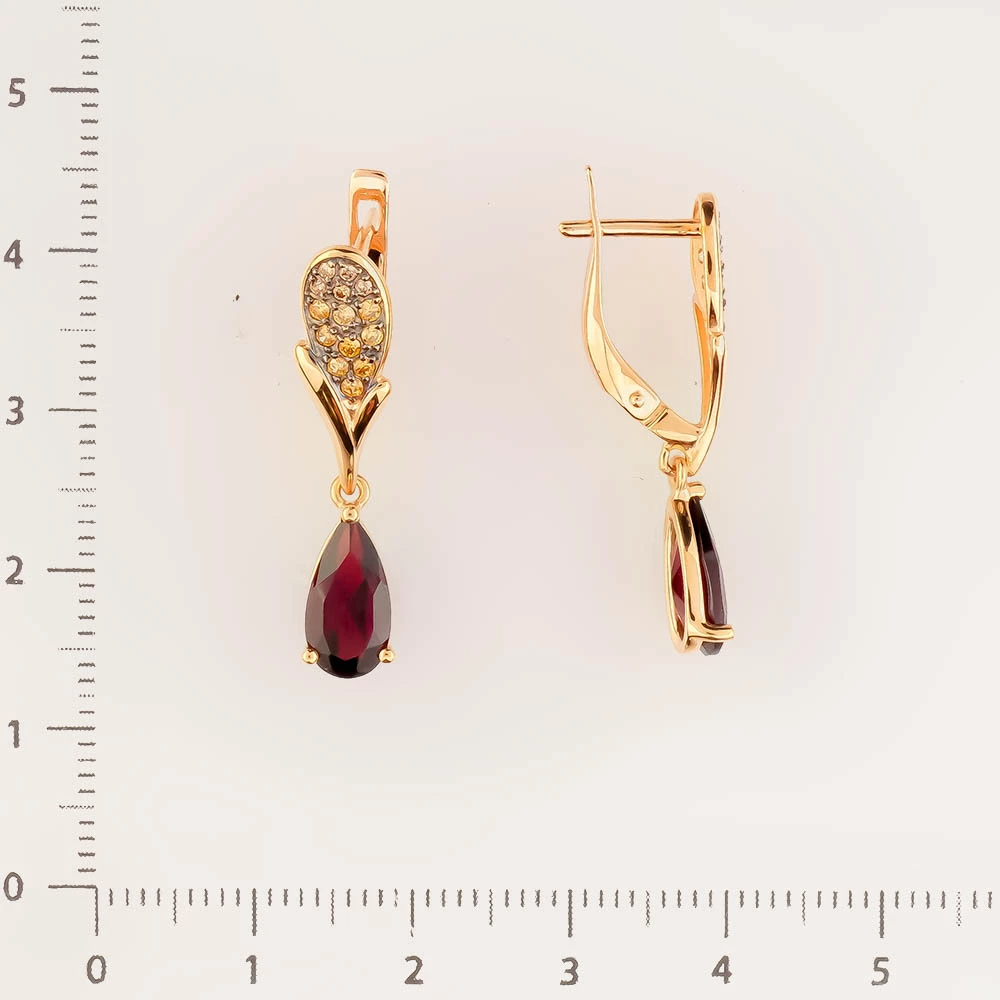 Серьги с гранатом из красного золота 585 пробы