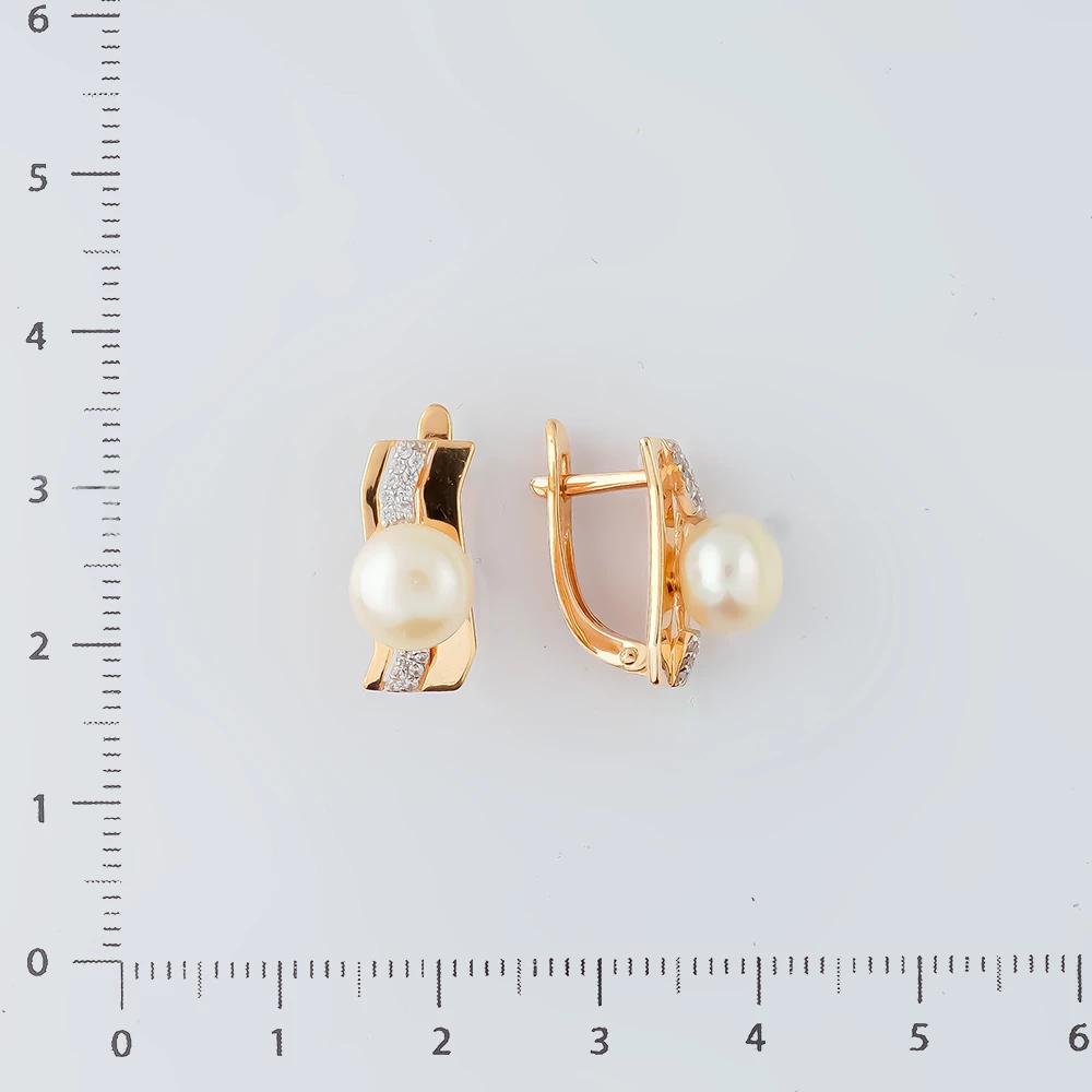 Серьги с культивированным жемчугом из красного золота 585 пробы