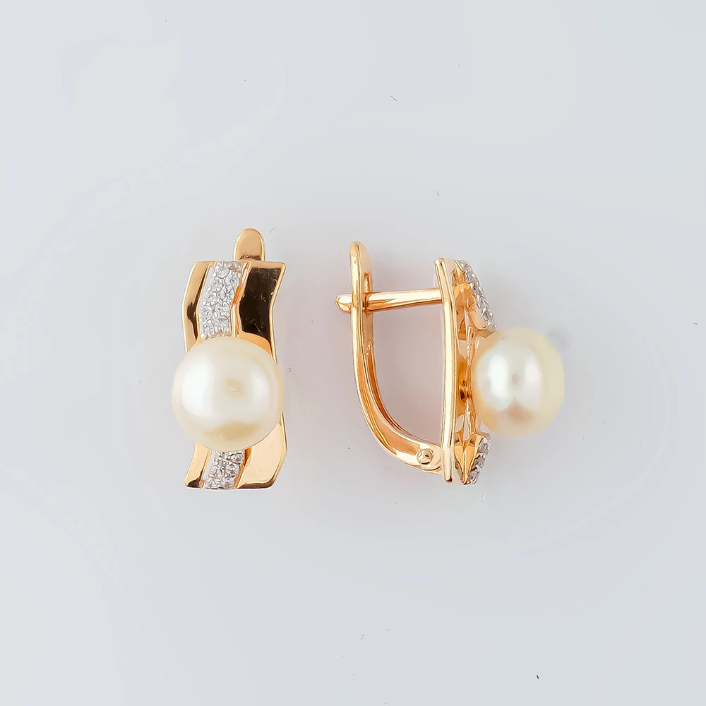 Серьги с культивированным жемчугом из красного золота 585 пробы