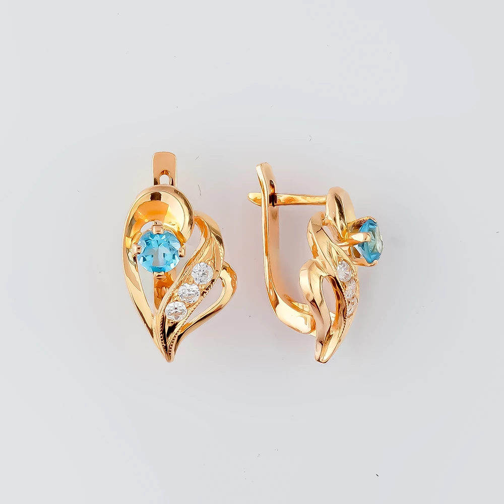 Серьги с топазом из красного золота 585 пробы