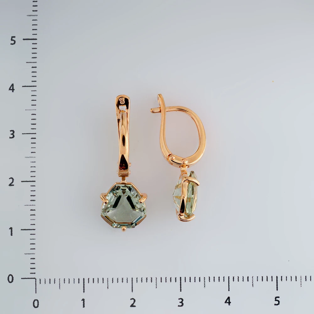Серьги с празиолитом из красного золота 585 пробы