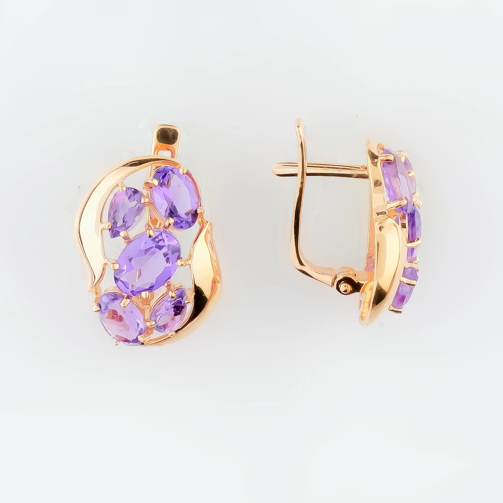 Серьги с аметистом из красного золота 585 пробы