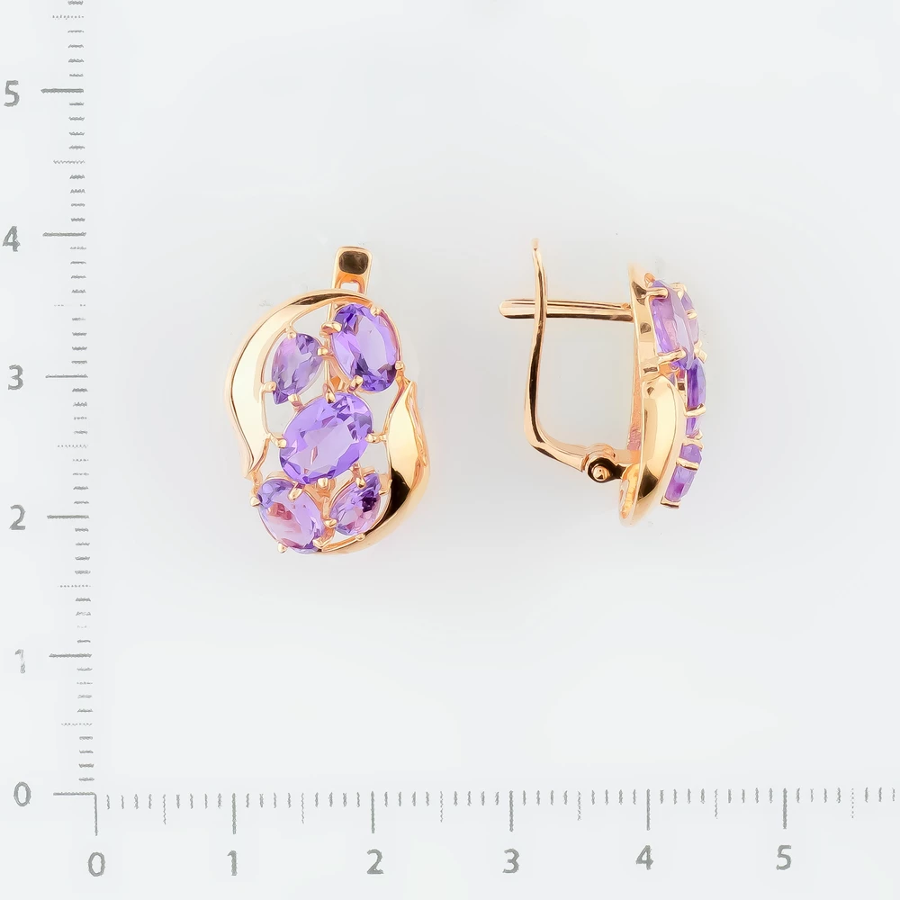 Серьги с аметистом из красного золота 585 пробы