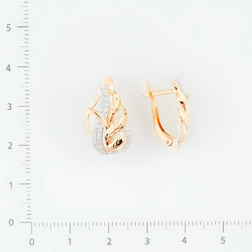 Серьги с фианитом из красного золота 585 пробы