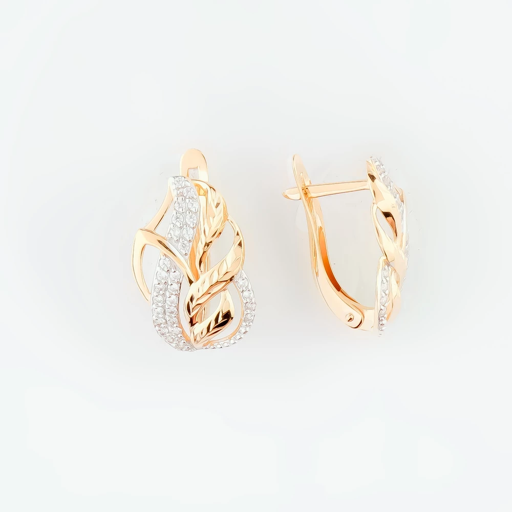 Серьги с фианитом из красного золота 585 пробы