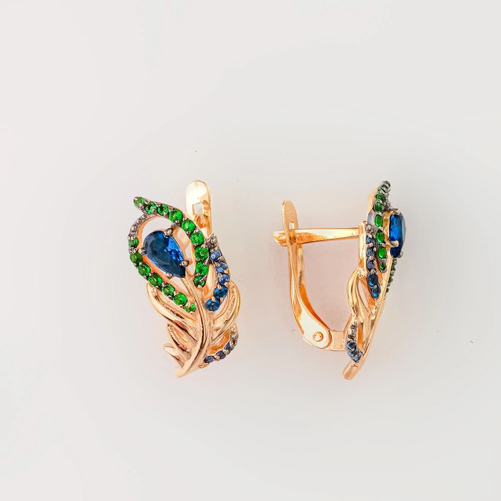 Серьги с фианитом из красного золота 585 пробы