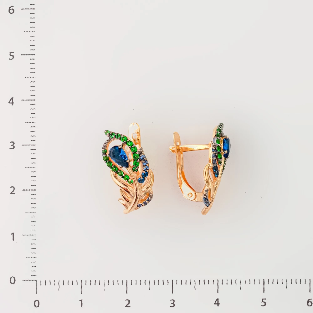 Серьги с фианитом из красного золота 585 пробы