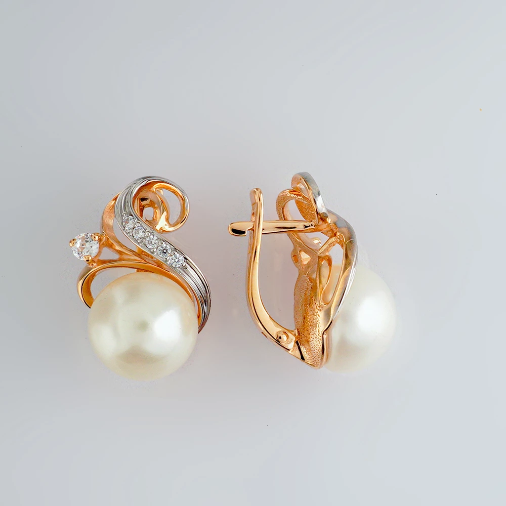 Серьги с культивированным жемчугом из красного золота 585 пробы