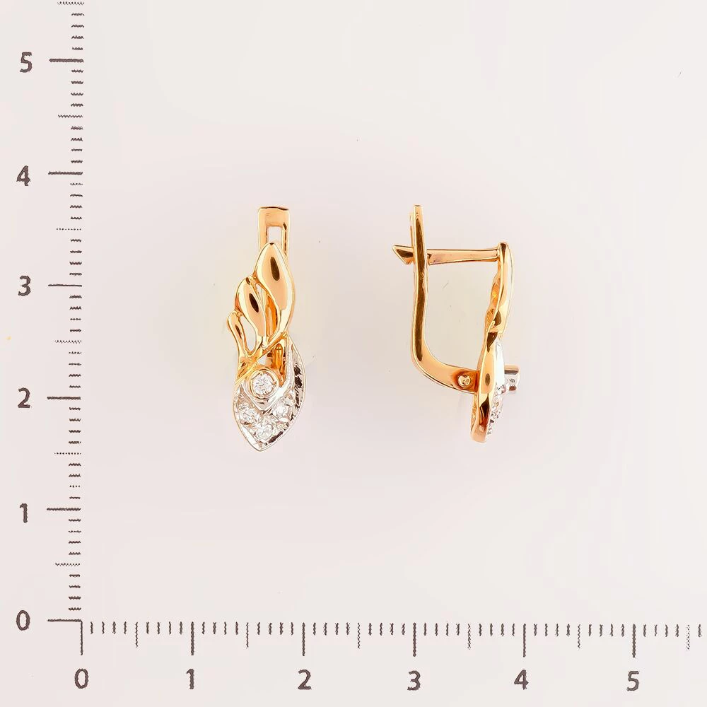 Серьги с фианитом из красного золота 585 пробы