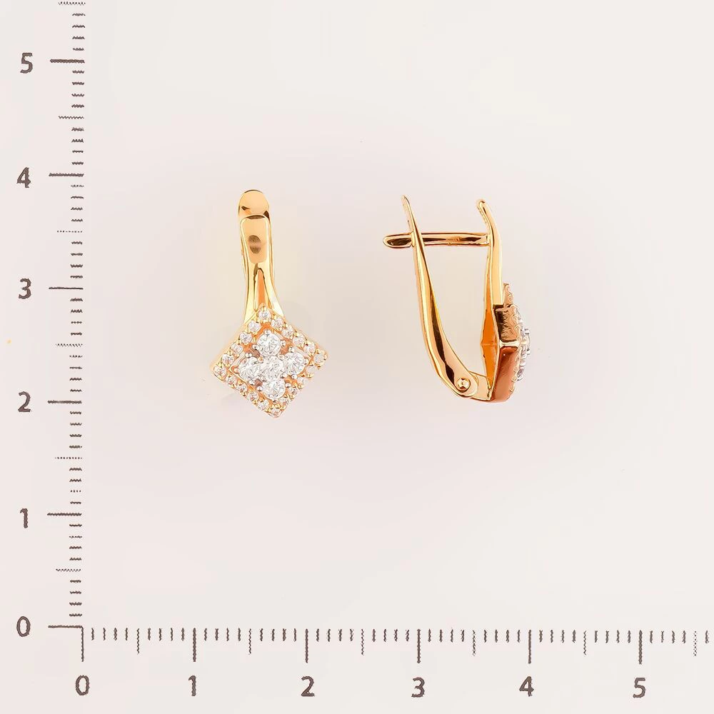 Серьги с фианитом из красного золота 585 пробы