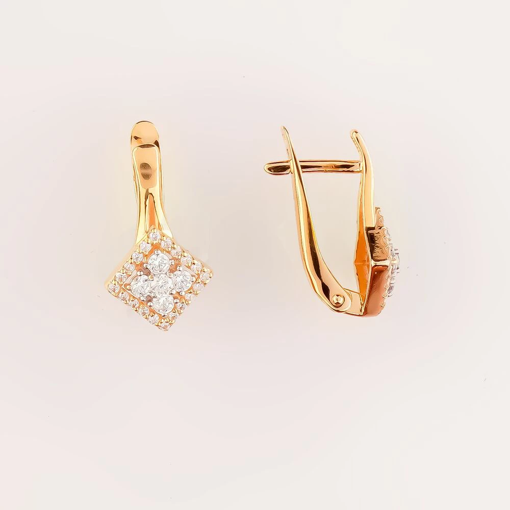 Серьги с фианитом из красного золота 585 пробы