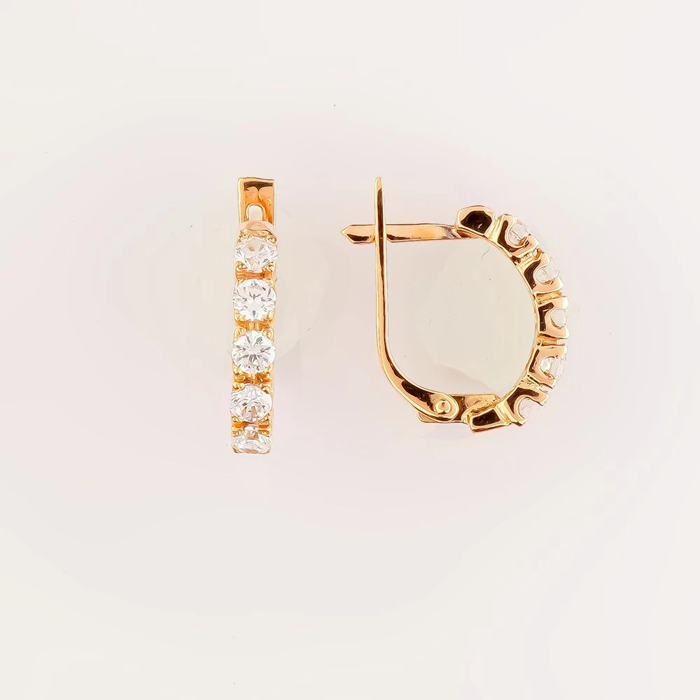 Серьги с фианитом из красного золота 585 пробы