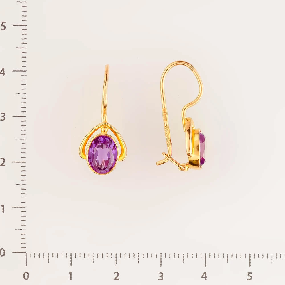 Серьги с фианитом из красного золота 583 пробы