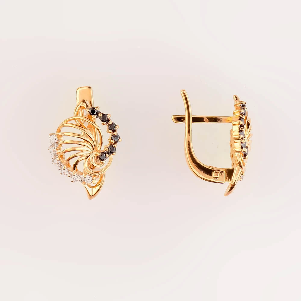 Серьги с фианитом из красного золота 585 пробы