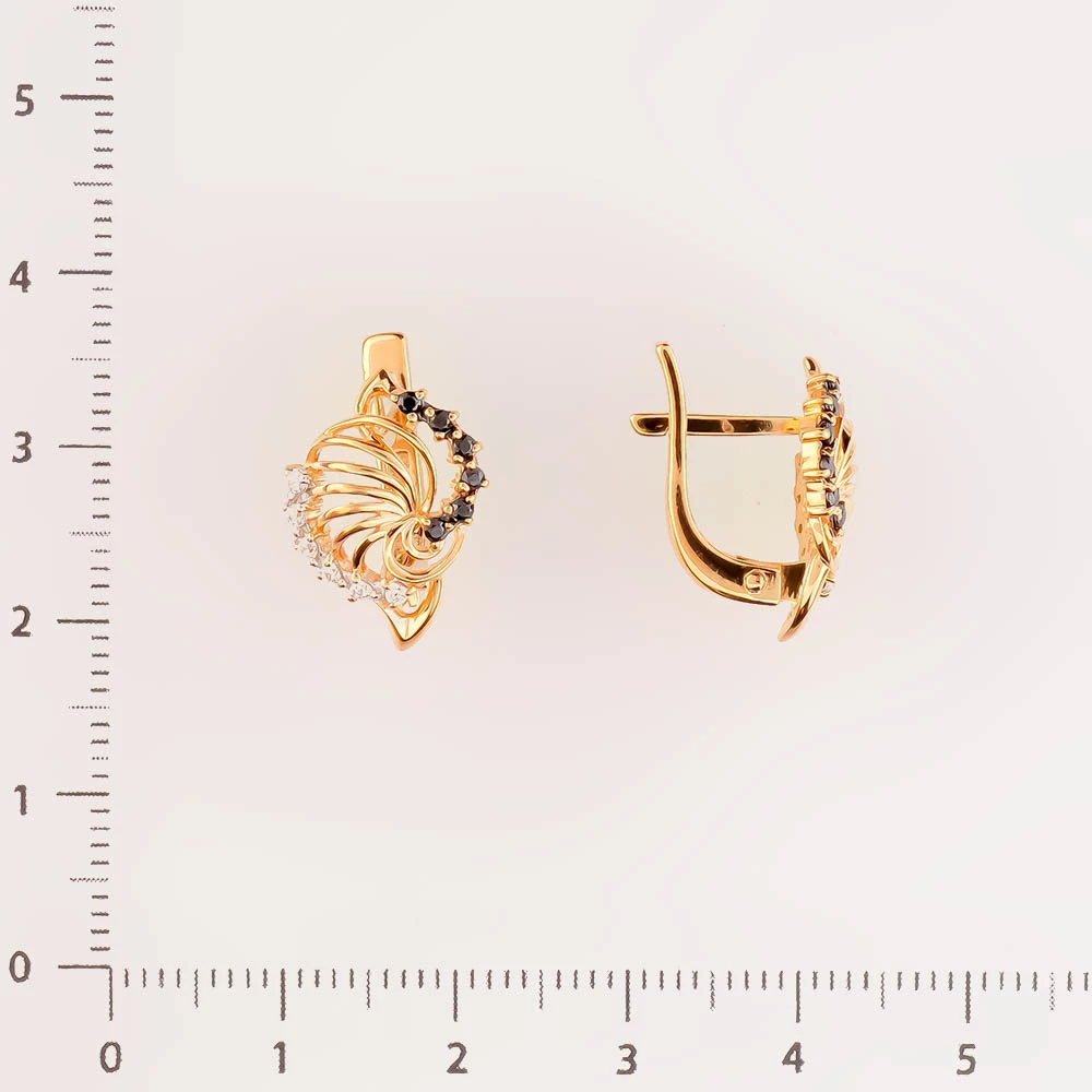 Серьги с фианитом из красного золота 585 пробы