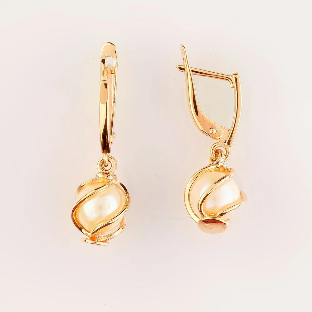 Серьги с культивированным жемчугом из красного золота 585 пробы