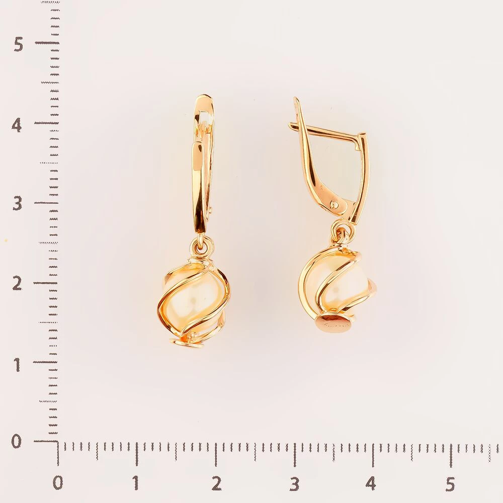 Серьги с культивированным жемчугом из красного золота 585 пробы