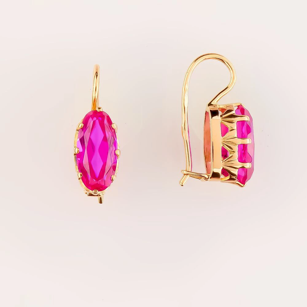 Серьги с фианитом из красного золота 583 пробы