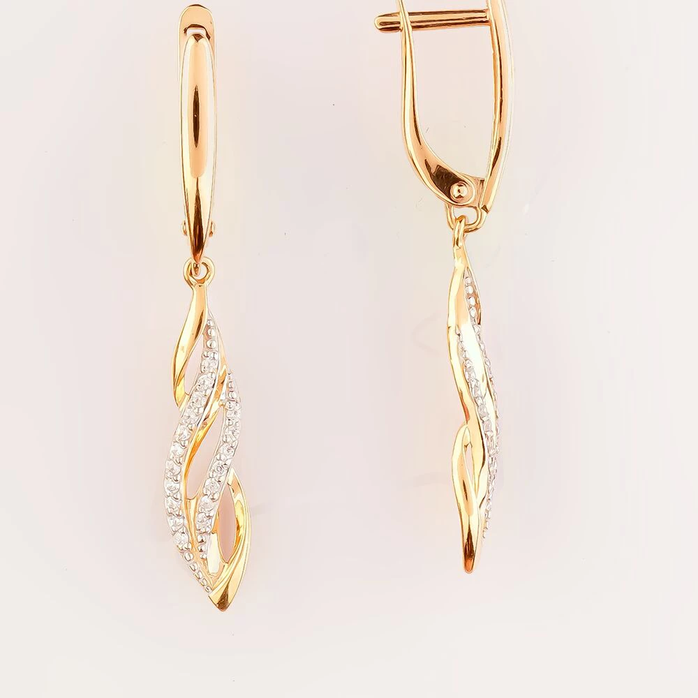 Серьги с фианитом из красного золота 585 пробы