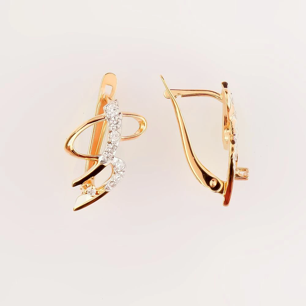 Серьги с фианитом из красного золота 585 пробы