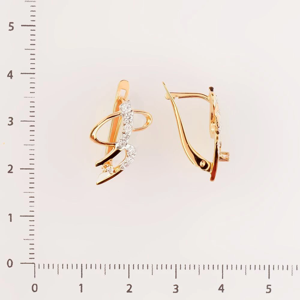 Серьги с фианитом из красного золота 585 пробы