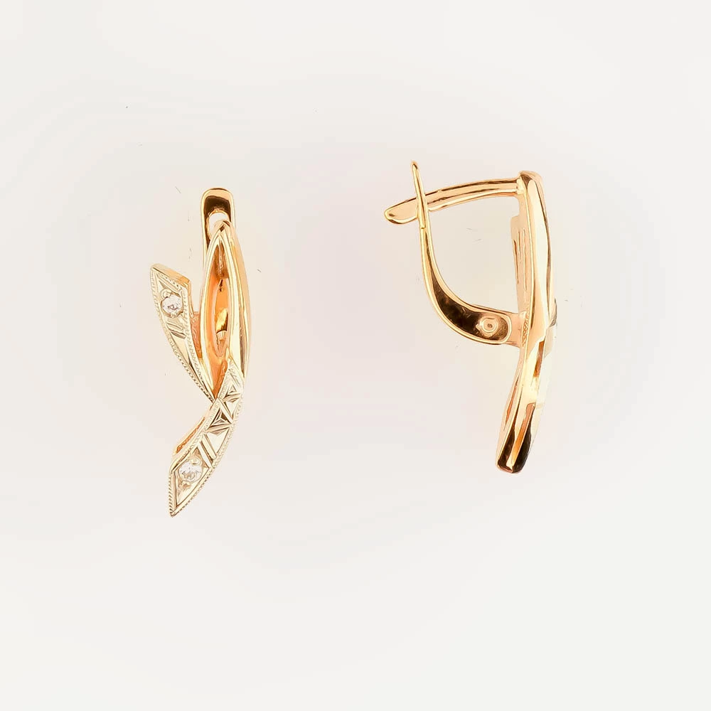 Серьги с фианитом из красного золота 585 пробы