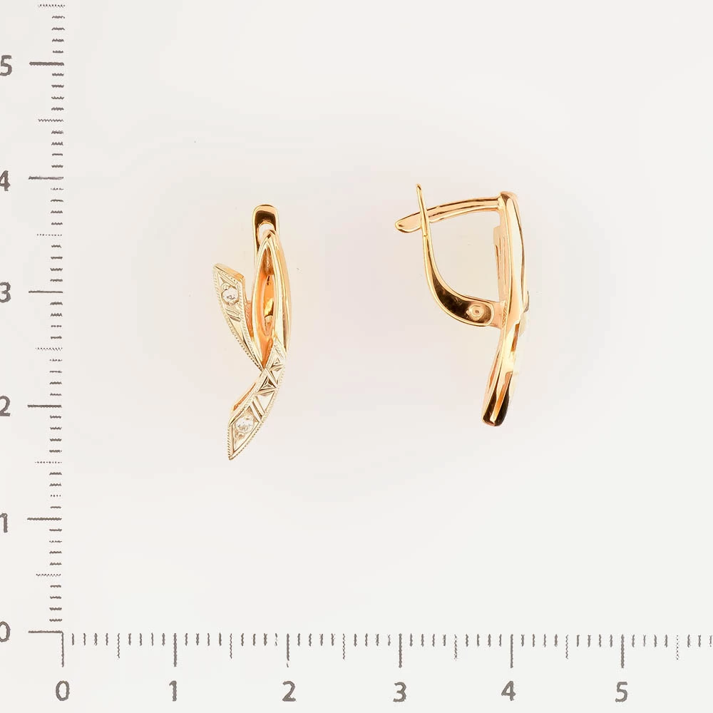 Серьги с фианитом из красного золота 585 пробы